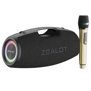 ZEALOT S78 무선 마이크가 있는 휴대용 실외 스피커, 120W 무선 방수 스피커, 노래방/전원 은행/TF/AUX/EQ/USB