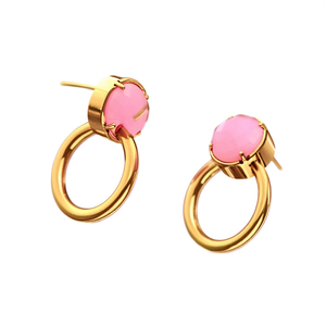 Pendientes de Aro de Acero Inoxidable Chapados en Oro con Piedra Rosa, Joyería de Moda Sostenible y Resistente - Product Image 2