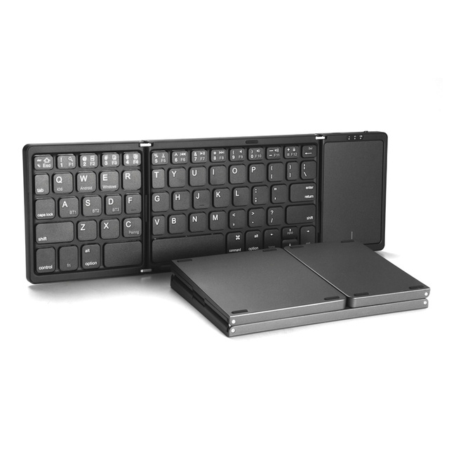 HT B089T Mini Folding Keyboard with Three-Fold Design Touchpad Wireless Via for Ultra Thin Scissor Switch New