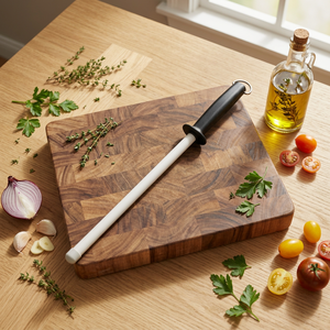 Afilador de Cuchillos Ecológico de Cerámica Blanca Resistente a Impactos con Mango de PP y Anillo de Acero Inoxidable, Grano Extra Fino - Product Image 1