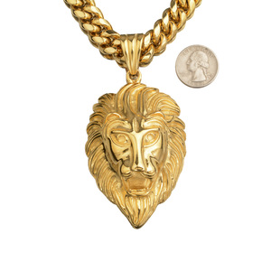 SC New Style Statement Vergoldete Halskette Trendy Edelstahl Halskette Retro Gold Löwenkopf Anhänger Halskette für Männer - Product Image 5