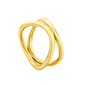 Bagues en acier inoxydable étanches à double anneau, bijoux en grappe plaqués or 18 carats pour femmes, bagues d'anniversaire tailles 6-8 - Product Image 6