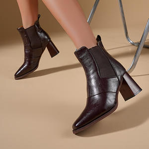 Bottines Chelsea pour femmes, <span class=keywords><strong>bottes</strong></span> à tige épaisse, style rétro français, bout carré, automne et hiver, <span class=keywords><strong>bottes</strong></span> à talons hauts à la cheville - Product Image 5