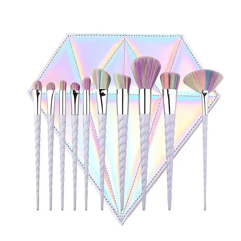 Best Selling 10 pcs Colorful Rainbow Hair Makeup Brush Set With Laser Diamond Bag Wholesale Makeup Brushes