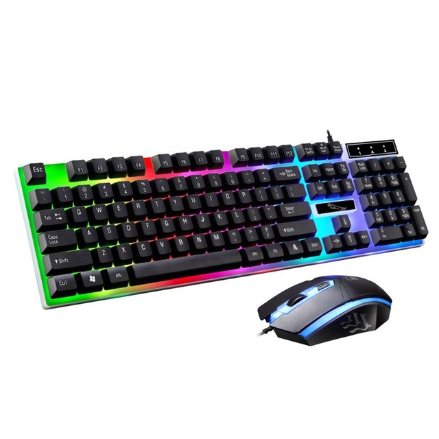Factory Direct Sale USB Waterproof LED Rainbow Color Backlight Wired Game Feel Gaming Keyboard Mouse Combo