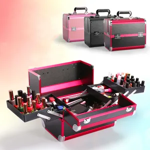 31/5000 Large Capacity Aluminum Alloy Portable Makeup Box Tattoo Beauty Nail Beauty Eyelash Toolbox Makeup Home Storage Box