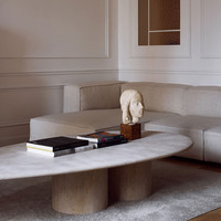 Mesa de Centro de Mármol Travertino Amarillo Nórdico, Mármol Sólido, Diseño Italiano Creativo, Mueble Ovalado para Sala de Estar, Geju