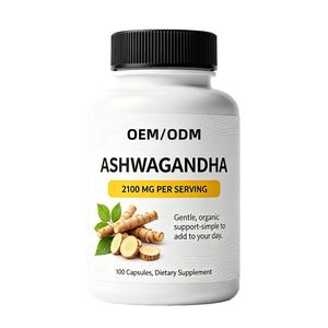 Cápsulas de Ashwagandha al por Mayor, OEM, ODM, Marca Privada, Venta Caliente, Suplemento para Aliviar el Estrés y Mejorar el Estado de Ánimo para Adultos - Product Image 1