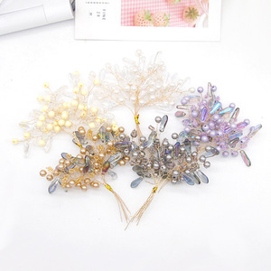 Pendentif épingle à cheveux style chinois en perles, design goutte d'eau coloré, branches de fleurs en fil de cuivre, fait main DIY, accessoire de coiffure nuptial - Product Image 2