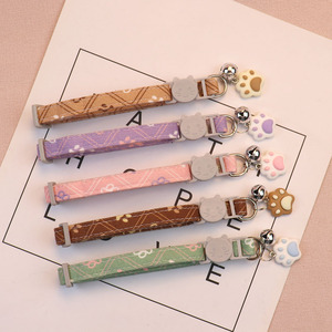 Cartoon Pet Collars With Paw Pendants Soft Polyester Cotton For Small Medium Cats <b>Dog</b> Collars Wholesale - Product Image 1