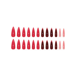 Faux Ongles en Gros, Brillants, Rouge Dégradé, Pailletés, Longs, Stiletto, Couverture Complète, Amande, à Presser, 24 Pièces - Product Image 5