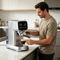 Cafetera Espresso Anbolife de 1350W con Pantalla LED de Temperatura, un Toque, 1 Taza, 2 Tazas, Vaporizador, Portafiltro de 51mm, Varilla de Vapor, OEM, ODM