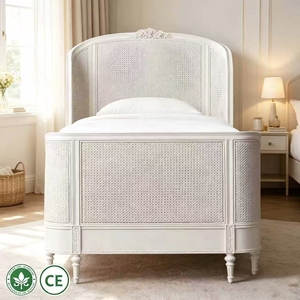 <span class=keywords><strong>Letto</strong></span> Matrimoniale XL in Legno di Quercia Massello Stile Francese con Testiera in Rattan, Arredamento Durevole, Produttore Personalizzato - Product Image 1