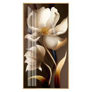 Peinture de porcelaine en cristal de fleur à cadre métallique, décoration murale d'art UV