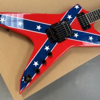 Gitar Listrik Merah Custom, Body Mahoni, Leher Maple, 6 Senar Baja, Kotak Busa, Buatan China dengan Bendera, Tersedia, Wash~bun