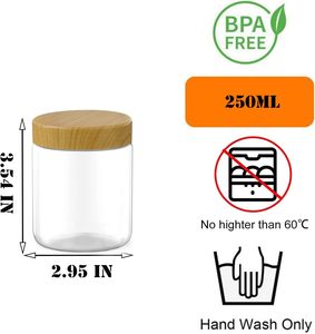 Wholesale 250ml Wide Mouth Transparent PET Plastic Storage <b>Jars</b> Natural Bamboo Screw Lids Kitchen Snack Nuts Spice Body Butter - Product Image 6
