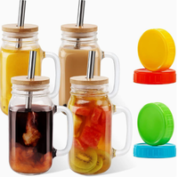 Verre transparent de 24 oz avec poignée et paille pour boissons, thé aux fleurs, thé au lait et jus – Tasse à boisson froide