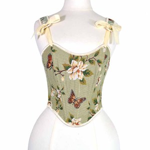 Corsé Bustier para Mujer con Cordones y Varillas, Estampado Verde, Moldeador de Cintura, Estilo Vintage con Lazo, para Disfraz de Escenario - Product Image 1