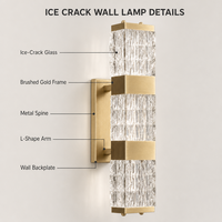 Applique murale LED en cristal de style nordique moderne européen avec installation encastrée et abat-jour doré pour salle de bain, salon, base d'ampoule E26