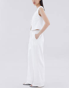 Enyami Tank top tanpa lengan wanita, set 2 potong rompi kerah V warna polos tanpa lengan dasi depan Linen untuk wanita - Product Image 4