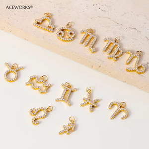 Charme <span class=keywords><strong>du</strong></span> zodiaque pavé | Pendentif signe <span class=keywords><strong>du</strong></span> zodiaque en acier inoxydable plaqué or PVD 18 carats pour la fabrication de bijoux | Imperméable, hypoallergénique - Product Image 2