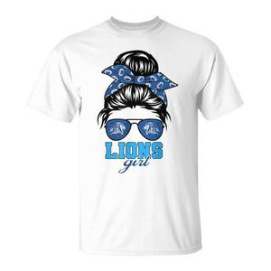 T-shirt Lions Girl Messy Bun pour fans de sport, blanc, taille adulte unisexe - Product Image 1