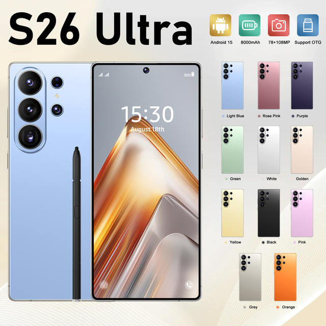 New 2026  S26 Ultra 7.3" HD 22GB+2TB 4G 5G LTE Smartphones Built-in Stylus Face ID Unlocked French/Spanish AI