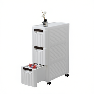 Meuble de rangement à 3 niveaux sur roulettes, unité de rangement en plastique avec tiroirs et roulettes pour salle de bain et chambre, design minimaliste 33x15x85cm - Product Image 1
