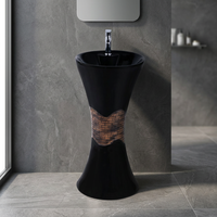 Ensemble de lavabo sur pied en céramique noir et blanc, lavabo mural design pour salle de bain, lavabo sur pied complet