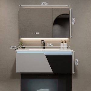 Meuble de salle de bain mural étanche avec miroir intelligent et évier intégré, en céramique, style minimaliste et luxueux, sans joint - Product Image 6