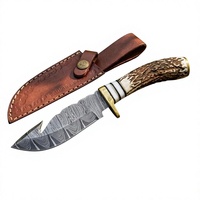 Couteaux en acier inoxydable personnalisables, lame fixe, manche en corne de cerf, couteau de chasse et de camping en plein air avec étui en cuir