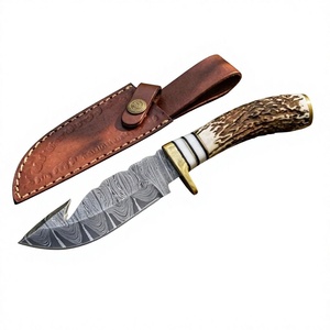 มีดสแตนเลสแบบปรับแต่งได้ ใบมีดแบบ Fixed Blade ด้ามทำจากเขาสัตว์ สำหรับตั้งแคมป์ ล่าสัตว์กลางแจ้ง พร้อมปลอกหนัง - Product Image 4