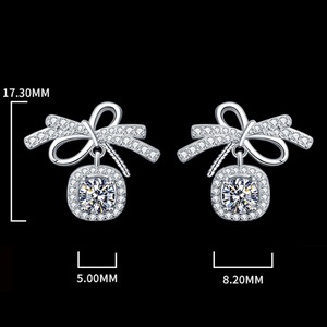 Fashion Rhodium Geometric White Copper <b>Silver</b> Bow Knot <b>Studs</b> Jewelry Square Bezel <b>Set</b> Cut Cubic Zirconia Drop <b>Earrings</b> Gift - Product Image 6