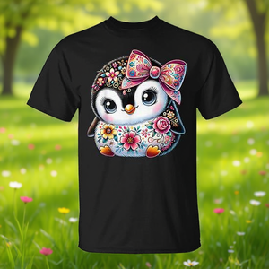 Linda camiseta con estampado floral de pingüino para niñas con diseño de lazo - Product Image 3