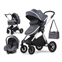 Poussette 3-en-1 réversible avec siège auto pour bébé, capote large et siège, landau pour bébé, harnais de sécurité à 5 points, poussette facile à plier
