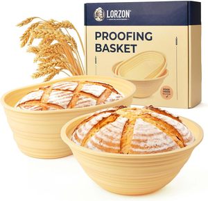 Stocks en liquidation - Ensemble cadeau de 2 paniers à pain Lorzon Banneton (10 pouces, rond et ovale, en rotin) - Fournitures pour la pâte à pain au levain - Product Image 4