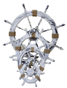 Juego de 4 ruedas de barco de madera blancas decorativas pulidas 12 \ "18 \" 24 \ "y 36 \" tamaños decoración de pared de dirección de barco - Product Image 3