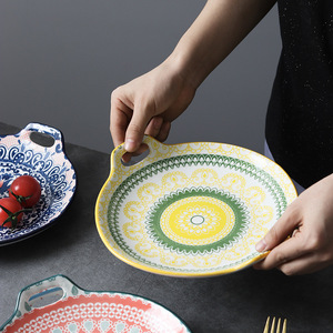 Plato redondo de cerámica <span class=keywords><strong>Bohemia</strong></span> con mango, platos de Porcelana vintage para servir, para hotel - Product Image 4