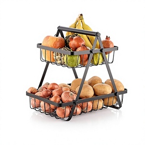 Double Tier Metal Storage <b>Basket</b> Stainless Steel Kitchen Fruit <b>Vegetable</b> Organizer Minimalist Design Easy Cleaning - Product Image 1