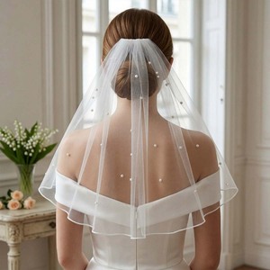 Elegante Velo da Sposa Semplice in Tulle <span class=keywords><strong>con</strong></span> Perle e Pettine, Accessorio <span class=keywords><strong>per</strong></span> <span class=keywords><strong>Capelli</strong></span> Fatto a Mano <span class=keywords><strong>per</strong></span> Matrimoni, Uso Quotidiano e Feste - Product Image 1