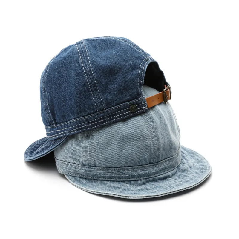 Açık seyahat moda Unisex boş Snapback kap 6 Panel kısa şapka düz renk Denim beyzbol şapkası