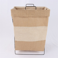 Panier à linge pliable durable en métal avec design de rangement compact et imperméable en coton et plastique
