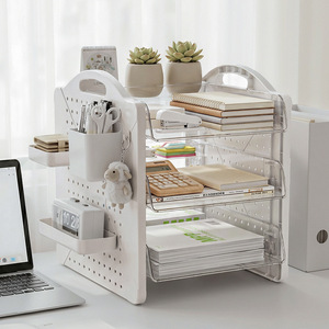 Desktop Pegboard Shelf 3 Tier Transparent Cream Color Office Organizer For Stationery And Miscellaneous Items - Product Image 1