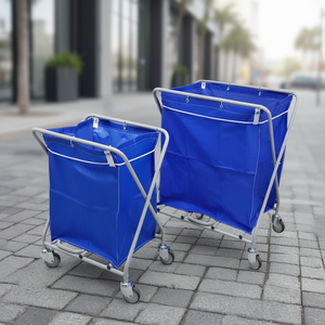 Cesto per biancheria pieghevole 135 L con telaio in acciaio blu e ruote per stoccaggio e trasporto - Product Image 3