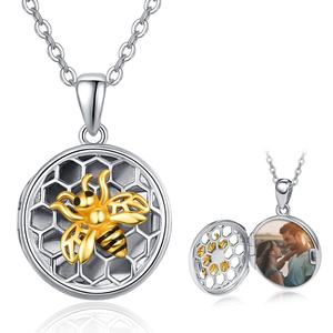 Nueva llegada 925 joyería de plata esterlina personalizada lindo insecto abeja medallón foto Collar para mujeres - Product Image 1
