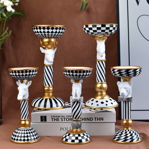 Candelabro de resina con patrón de tablero de ajedrez transfronterizo, con relieve de cabeza de animal, artesanía en cobre a cuadros <span class=keywords><strong>blanco</strong></span> y negro para el hogar - Product Image 4