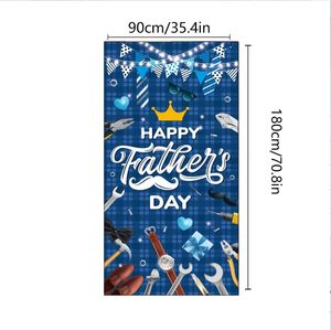 Joyeuse Fête des Pères – Housse de porte à carreaux bleus, Bannière de porte pour la Fête des Pères, Éléments de gentleman, Bannières suspendues, Fournitures personnalisables - Product Image 1