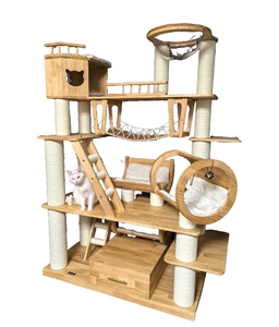 Árvore para Gatos Clássica de Madeira Ecológica com Poste de Arranhar de Sisal, Design de 2 Níveis para Gatos Grandes - Uso Interno - Product Image 1