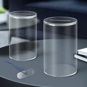 卸売ラウンドアクリル寄付チャリティーボックス透明クリアコインシリンダーアクリル貯金箱貯金箱 - Product Image 3