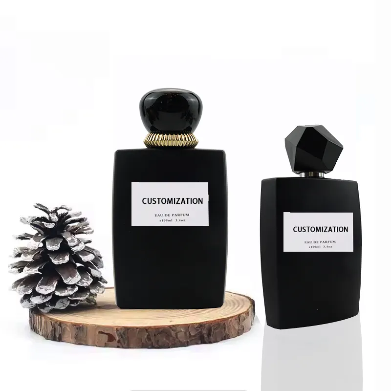 Frasco de vidro preto vazio para perfume, frasco de vidro para spray de perfume com tampa de pulverizador, frasco quadrado personalizado de 100ml